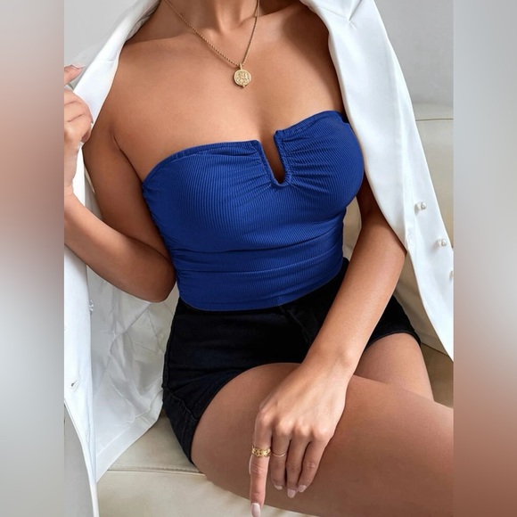 SHEIN Tops - Shein Blue V-bar Rib-knit Tube Top